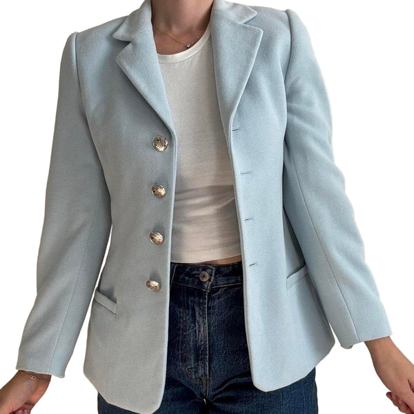 VTG Escada Women’s Baby Blue Wool Blazer Silver Buttons Size 34 (S/M)