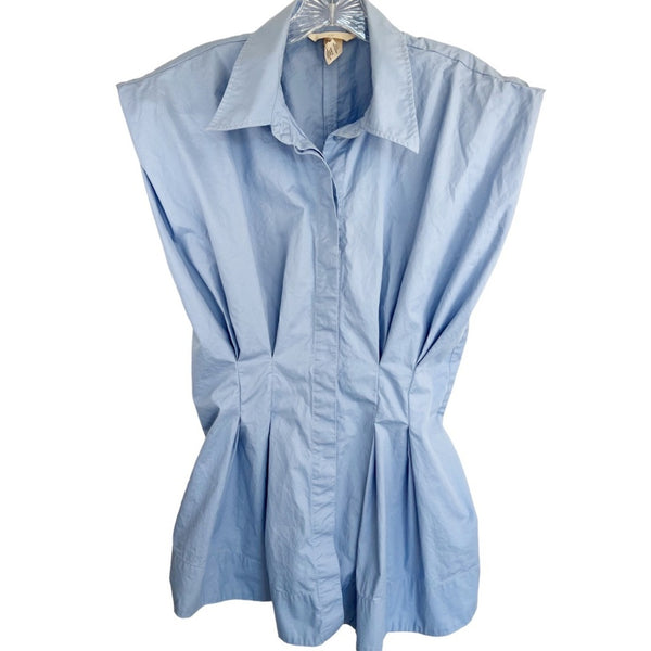 H&M women’s button up tapered blouse cotton poplin size M sleeveless blue