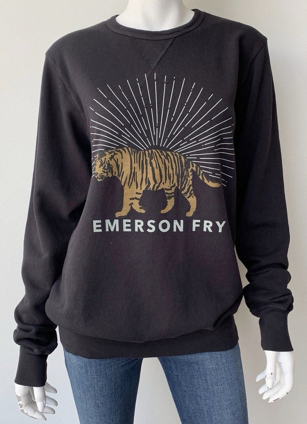 Emerson Fry Women's Black Cotton Crewneck Sweatshirt – Tiger Graphic, Medium
