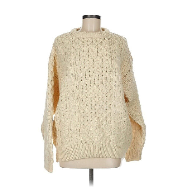 VTG Irish Cladyknit Wool Ivory Crewneck Unisex Fishing Sweater, Size Medium