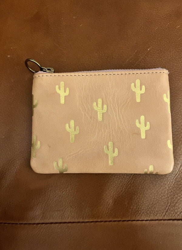 NWT Madewell Leather Pouch Tan Gold Card Slots CACTUS Desert Zipper Western