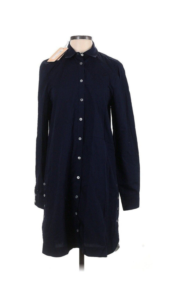 NWT Pearl by Lela Rose Women's Navy Blue Cotton Poplin Button Down Tunic, Size Small