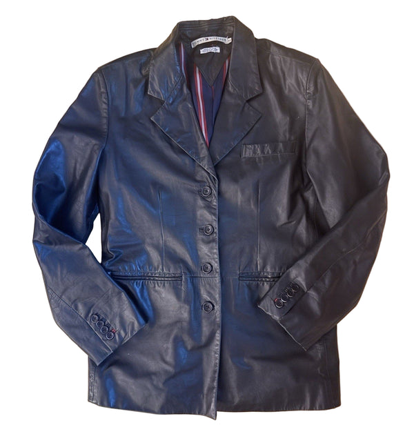 VTG Tommy Hilfiger Women’s Black Leather Blazer Jacket – Size 12