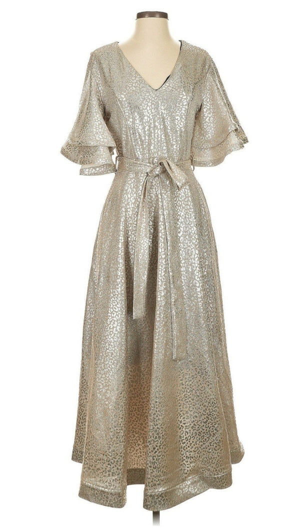 Beulah Women's Gold Metallic Angel Wrap Dress – Size Small