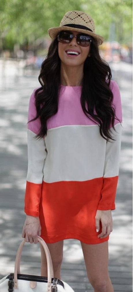 Heidi Merrick Women's Double Silk Huntington Colourblock Dress – Pink, White & Red – Size 6