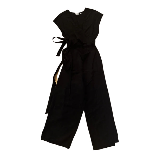 Aritzia Women's Wilfred Brax Black Linen Wrap Bow Jumpsuit – Effortless Chic & Versatility 0