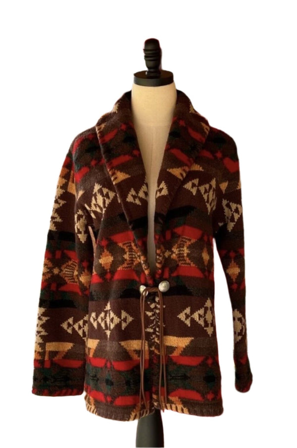 Lauren Ralph Lauren Women's Southwestern Wool Shawl Cardigan Sweater, Aztec, Size Small (Rare)