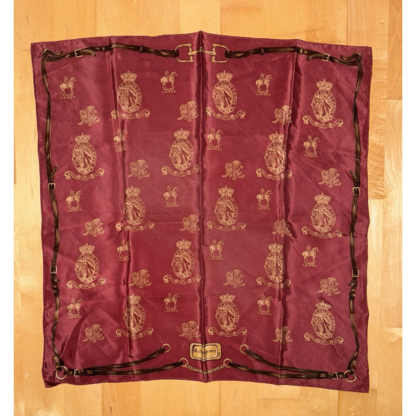 VTG Ralph Lauren 1987 Crest Equestrian Horsebit Red Silk Scarf Japan 20”