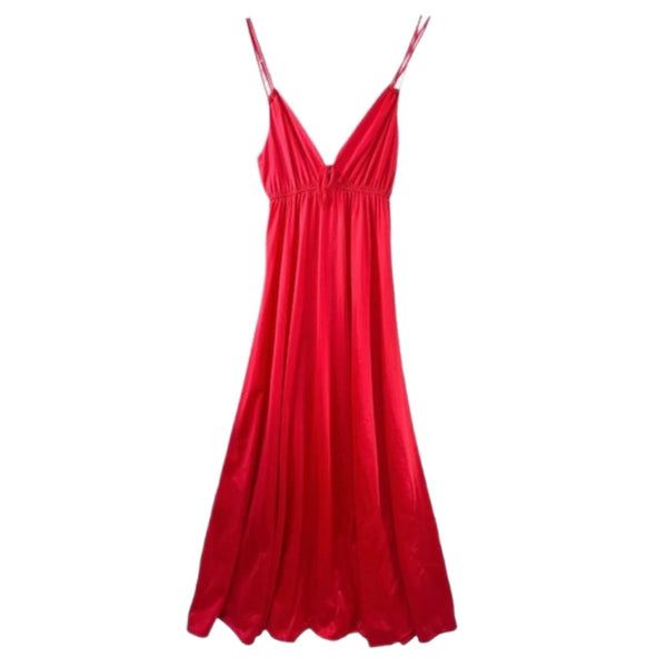 VTG ERICA LOREN Long Slip‎ Dress classic Red Satin Maxi Y2k Lingerie S/M