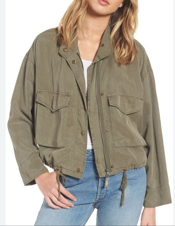 Splendid Women’s Breck Utility Jacket Green Linen Blend Medium