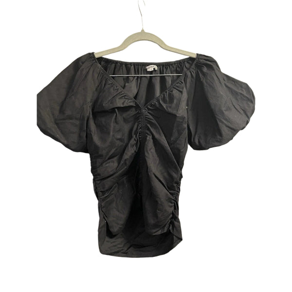 Reformation Women's Sonny Organic Cotton Ruched Puff Sleeve Top - Black, Size 2