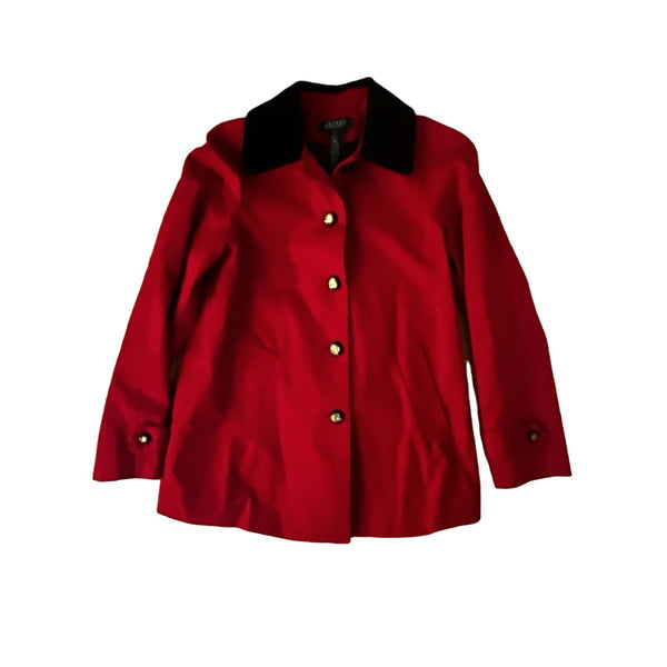 Ralph Lauren Red Corduroy Collar Horse Buttons EQUESTRIAN Barn Jacket S Petite