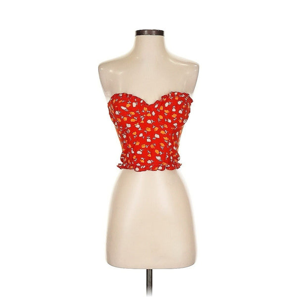 Rouje Paris Women's Red Floral Corset Strapless Top – Size 34 (US 2)