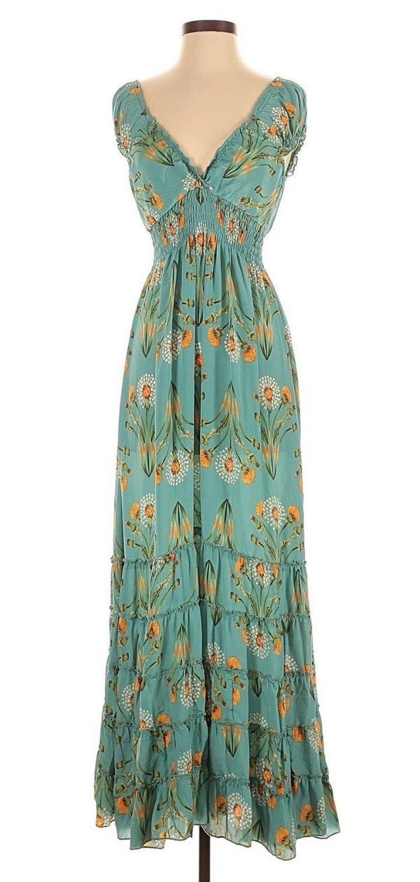 Anthropologie Women’s Tricle Blue Floral Printed Silk Maxi Dress – S/M
