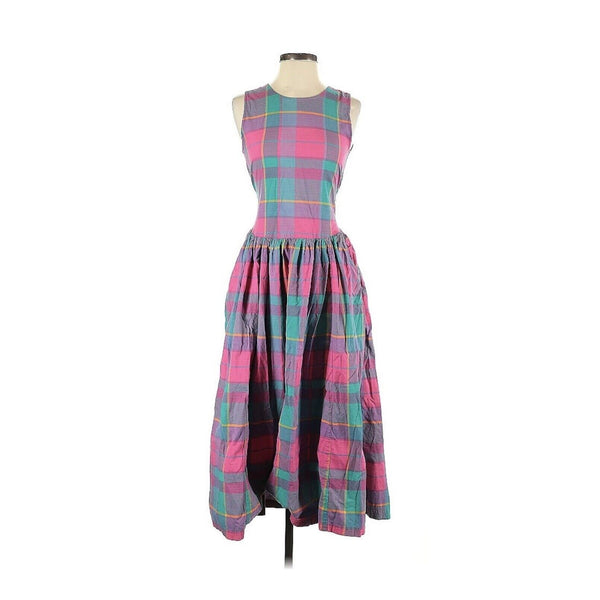 VTG J Christopher Women's  Plaid A-Line Sleeveless Midi Dress - Pink Blue, Small