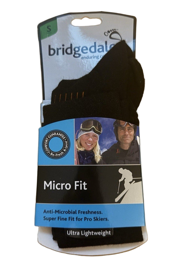 NWT Bridgedale Micro Fit Antibacterial Ski Socks – Black, Size Small