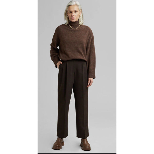 The Frankie Shop Women's Brown Bea Pleated Suit Pants in Dark Espresso Small