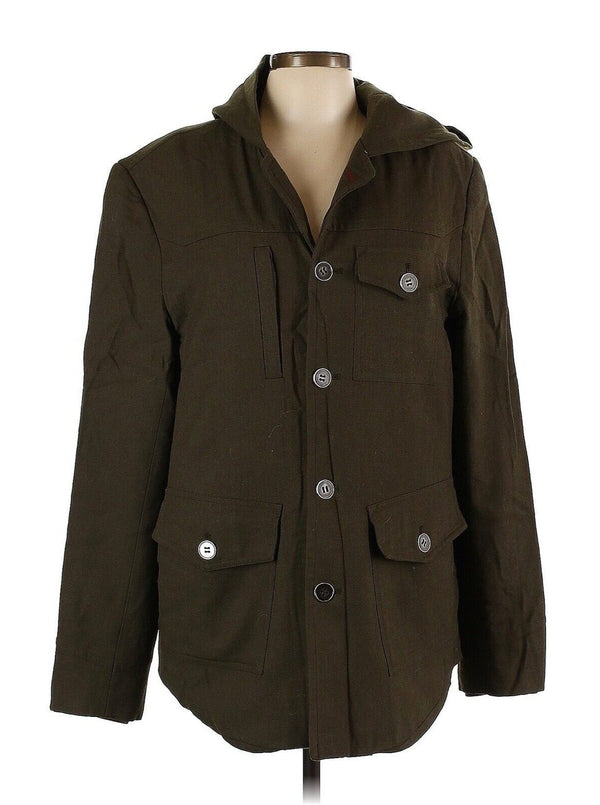 La Merde Hooded Army Green Lined Wool Blend Coat - Large