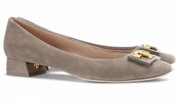 Tory Burch GIGI ROUNDED- Toe Flat Grey Suede 6 FLAW
