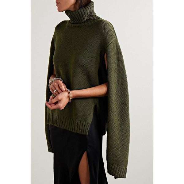 Monse Green Cutout Merino Wool Blend Turtleneck Knit Sweater M