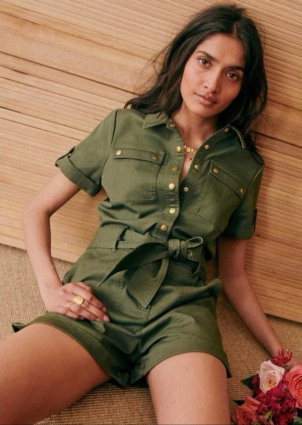 Sézane Women’s Olive Green Romper Jumpsuit – Size 36 (US 4)