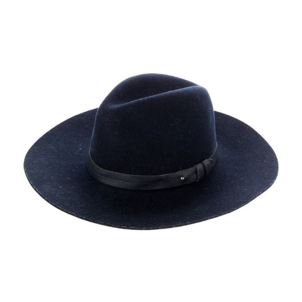 Rag & Bone Women's Navy Blue Wool Fedora Hat with Leather Band, Medium