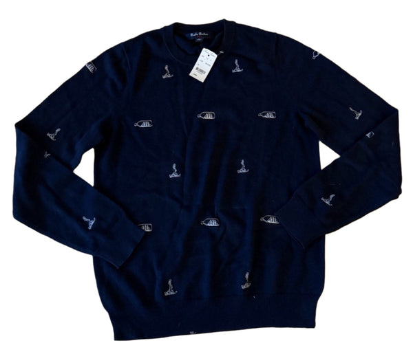 NWT Brooks Brothers Navy Ship-in-a-Bottle Embroidered Nautical Sweater – Size Large