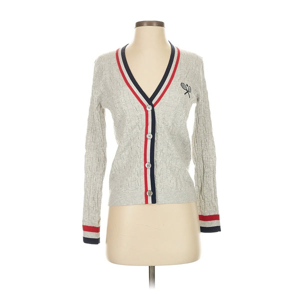 J. Society Women's Varsity Tennis V-Neck Cardigan Sweater Light Gray Size Small