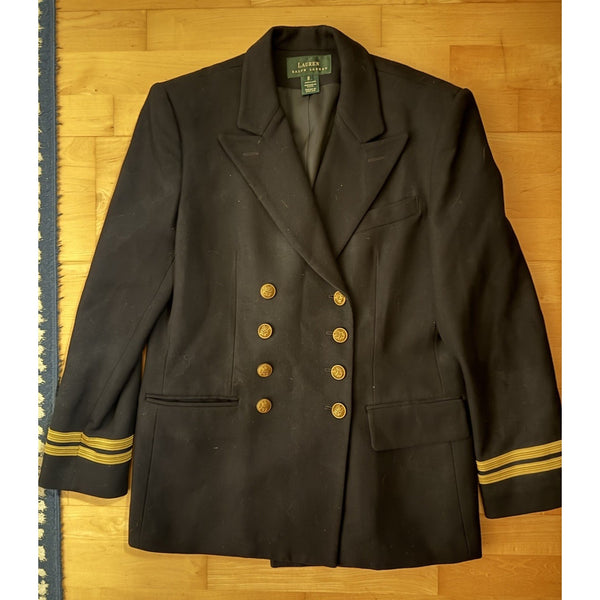VTG. LAUREN RALPH LAUREN MILITARY SAILOR WOOL NAVY BLAZER Captain Jacket 8