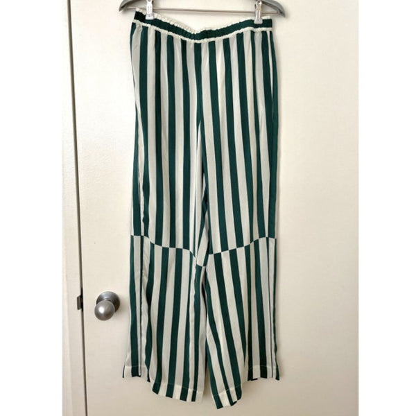NWOT AYR Women's The Flow State Pant - Regatta Striped, High Waist, Silk Blend, Green, Size M