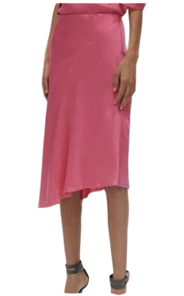 Helmut Lang women's Sleek Satin Knee Length Side Zip Up Skirt Hot Pink Size 2