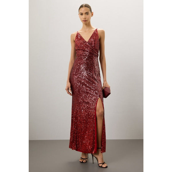 Dress the Population Red Jordan Ruched Mermaid Sequined Gown Small Flawed 🔥