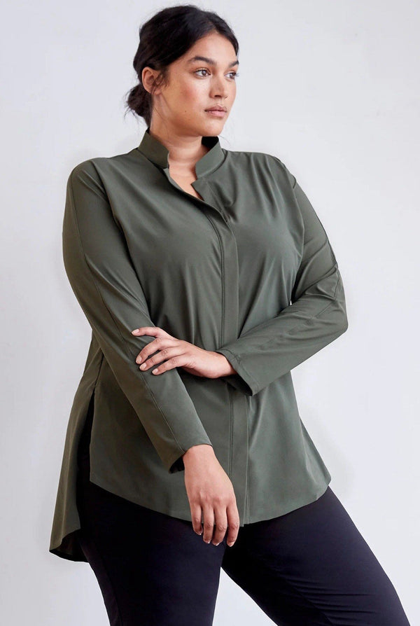 ADAY Women’s Something Borrowed Green Hi-Low Hem Stretch Shirt Size XS