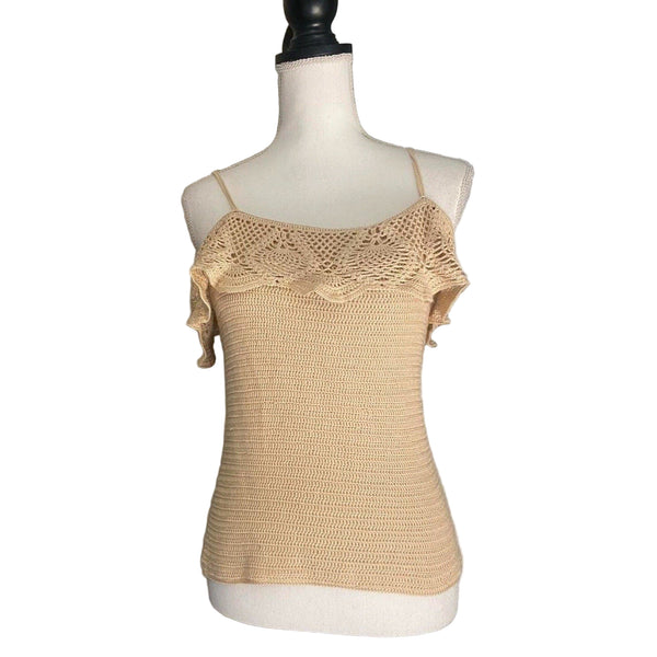 VTG Lauren Ralph Lauren Women’s Crochet Knit Silk Cotton Tank Top – Cream, Size Small