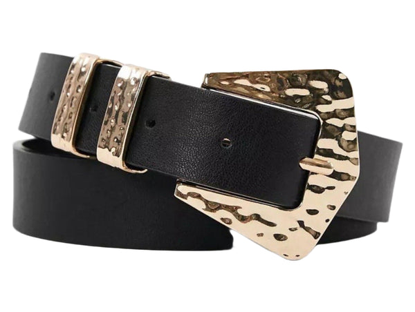 NWOT Petit Moments Black Leather Belt with Hammered Gold Hardware – XS/Small