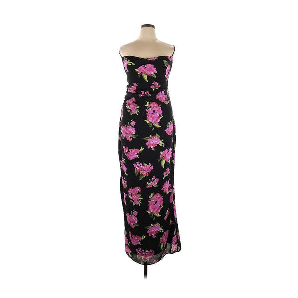 Adoore Women's Vienna Open Back Midi Dress – Pink & Black Floral – Size 14