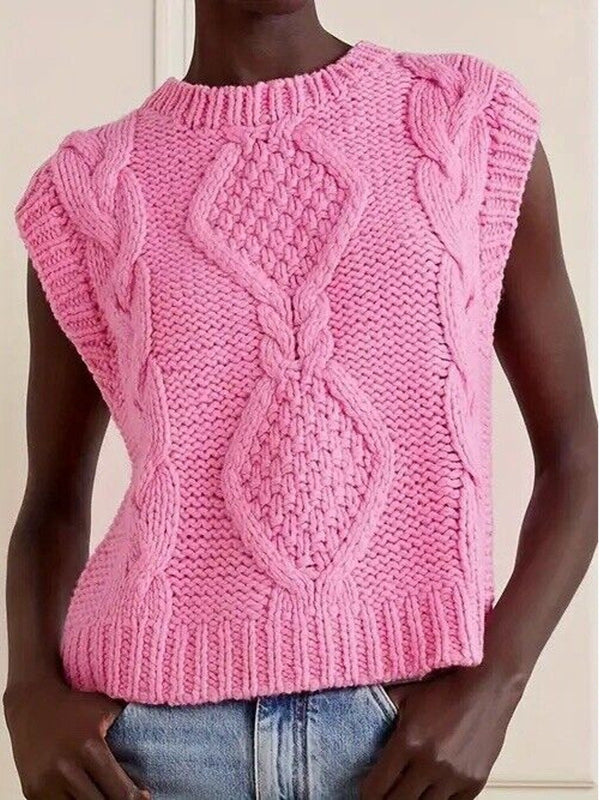 Rixo Women's Renee Pink Cable Knit Sleeveless Wool Blend Sweater Vest XS