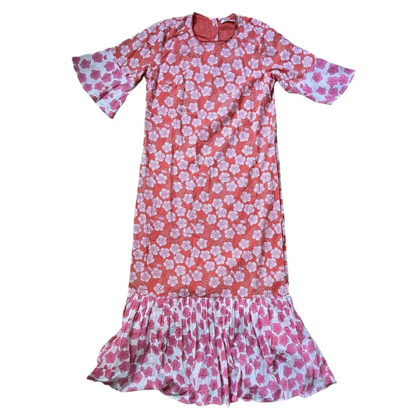 ✨Ro’s Garden Floral Print Pink Dress Ruffle Sleeves Pink Red Maxi XS