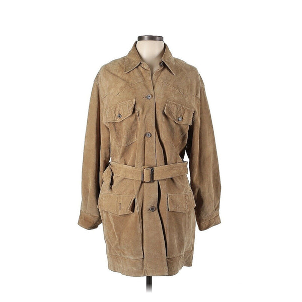 Ralph Lauren Women's Suede Tan Brown Trench Coat, Safari Equestrian Western, Size Large