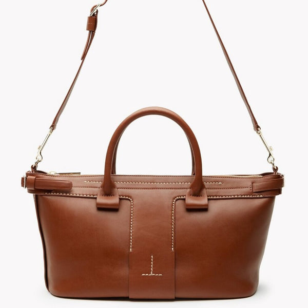 Theory Brown t bar top handle crossbody brown cognac  Leather Satchel bag