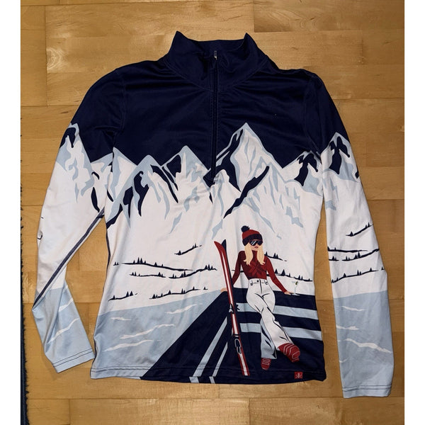 Krimson Klover Apres Ski Mockneck Quarter Zip Blue Sweatshirt Skiing Small