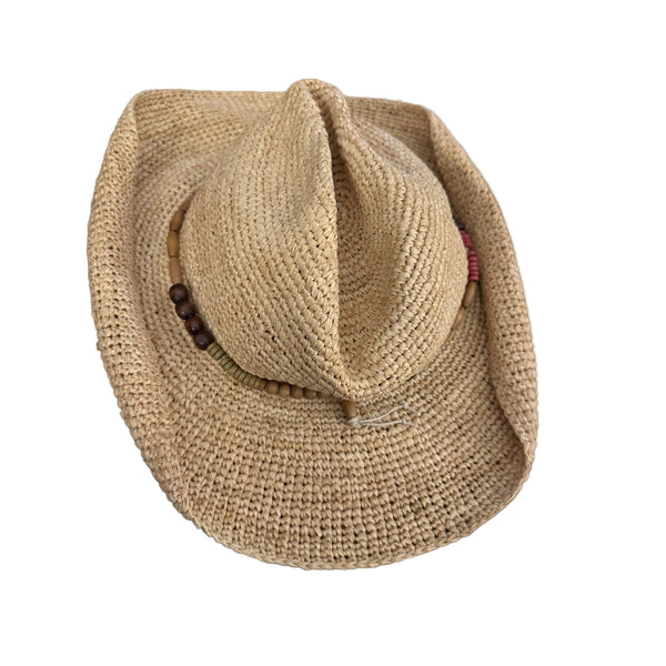 Hat Attack Raffia Cowboy Rolled Beaded Floppy Hat