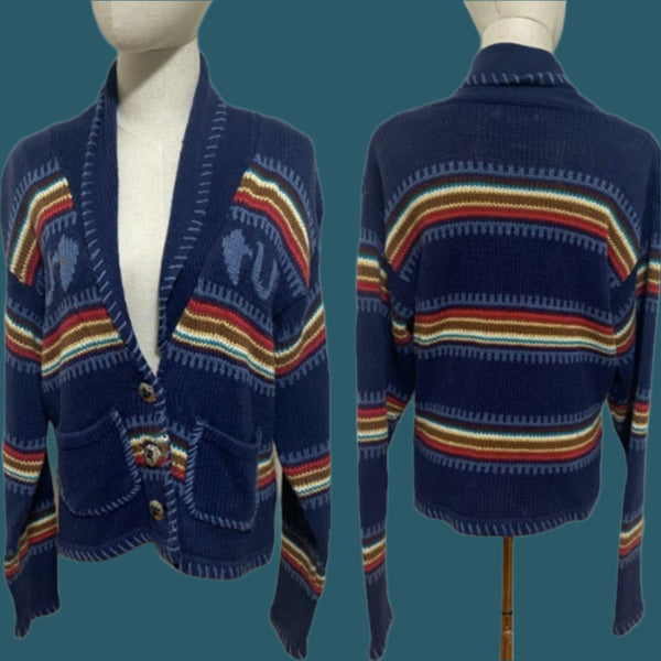 VTG Capezio Women's Rainbow Horse Striped Cardigan Sweater, Size Large