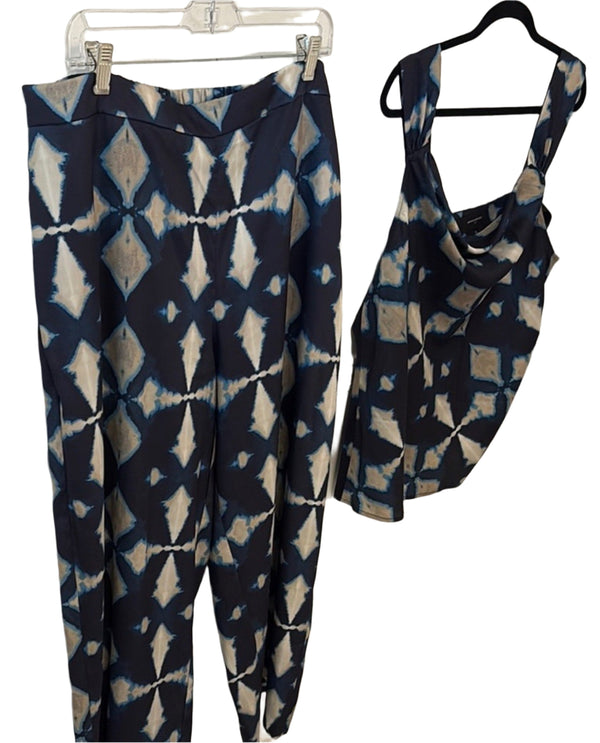 Banana Republic Women's Blue Ikat Cowl Neck Top and Pants Set XL