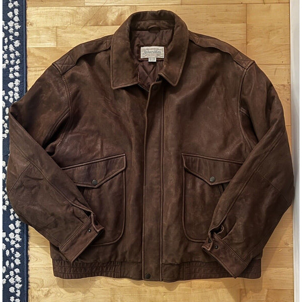 St John's Bay 90s VTG Brown Heavy Leather A2 Bomber Jacket Men's 2XLT