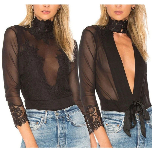 We Are HAH Take HAH Bow Reversible Bodysuit NWT $198 Noir Combo Lace L