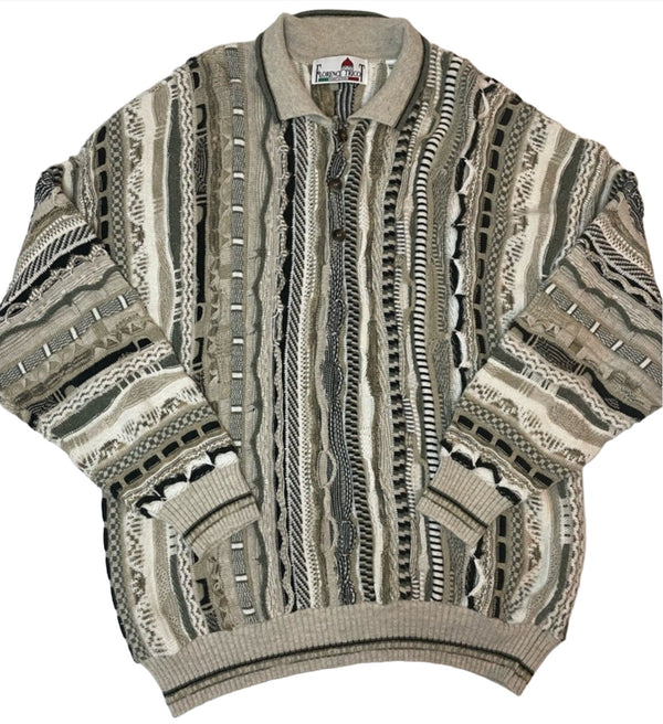 VTG Coogi style Florence Tricot 3D Knit Vintage 1/4 Sweater Italy grey L