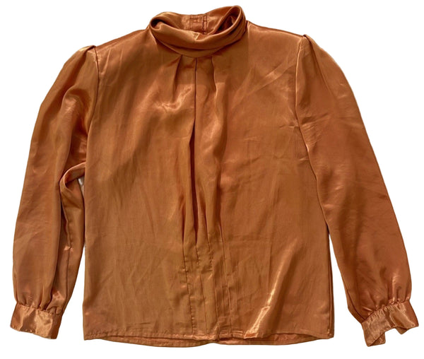 VTG Nicola Women's High Mockneck Long Sleeve Satin Blouse Orange 10