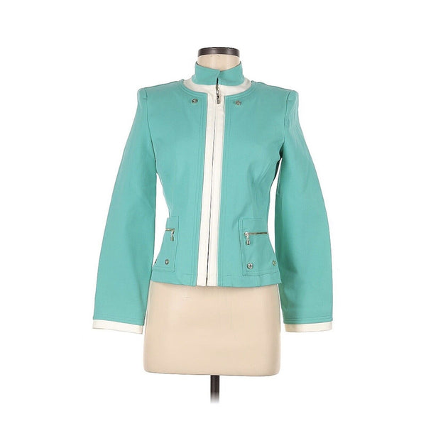 NWT St John Sport Teal Aqua White Gold Accents Zipper Jacket XS