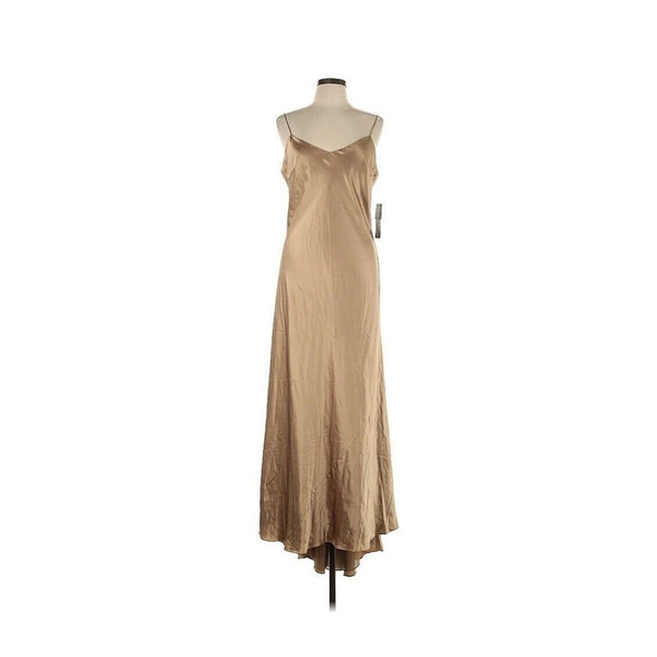 Lauren Ralph Lauren Bias Cut Gold Silk Maxi Slip Dress Gown 12